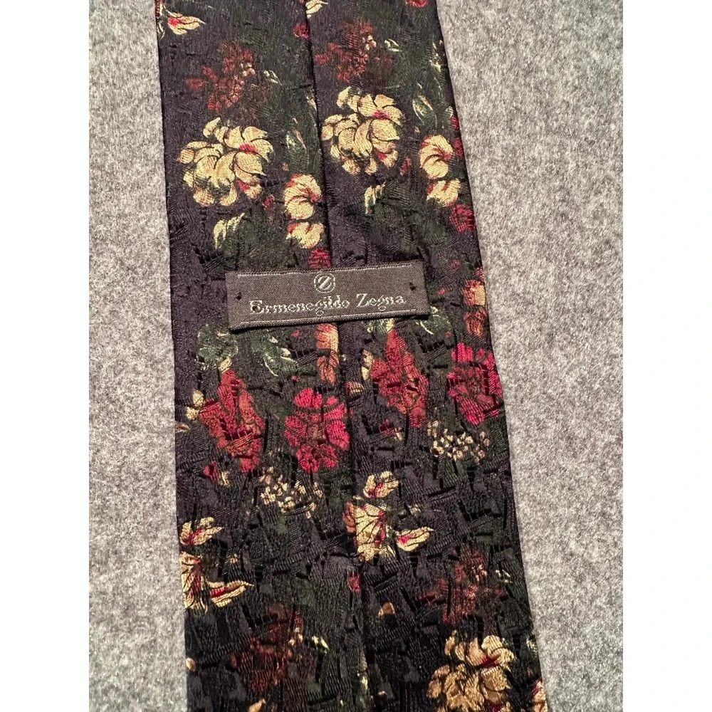 Ermenegildo Zegna Silk Tie Mens Floral Jacquard Burgundy Gold Made in Italy